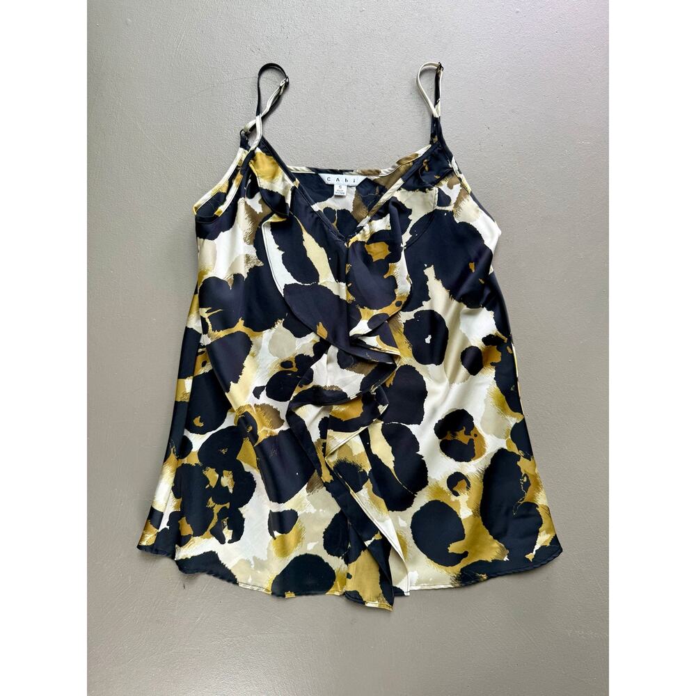 CAbi Animal Print Ruffle Cami Tank Top - Small - Leopard Print Sleeveless Blouse - Picture 2 of 6